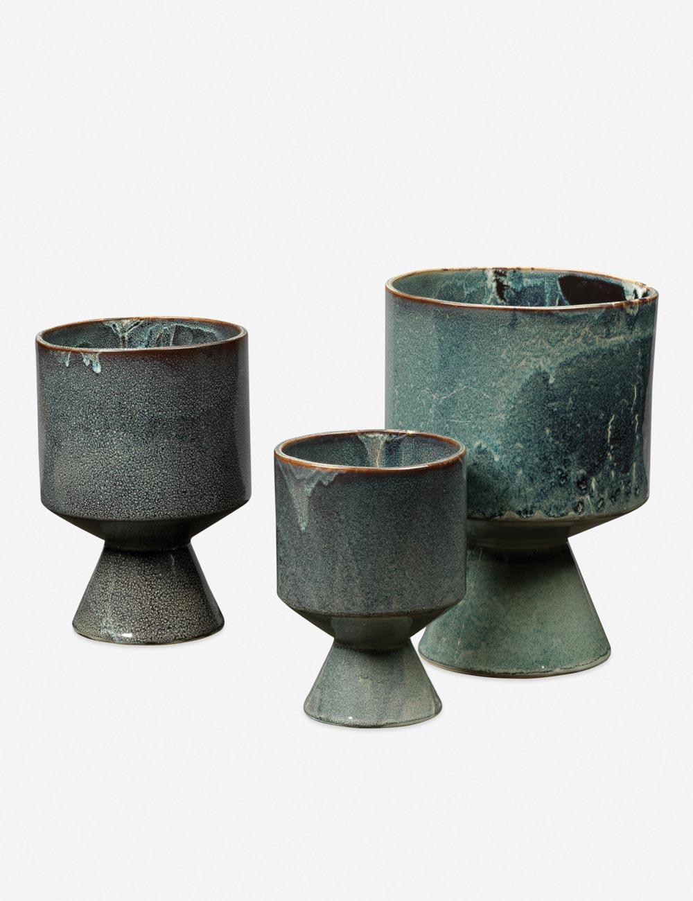 Berkeley Blue Ceramic Geometric 3-Piece Pot Set