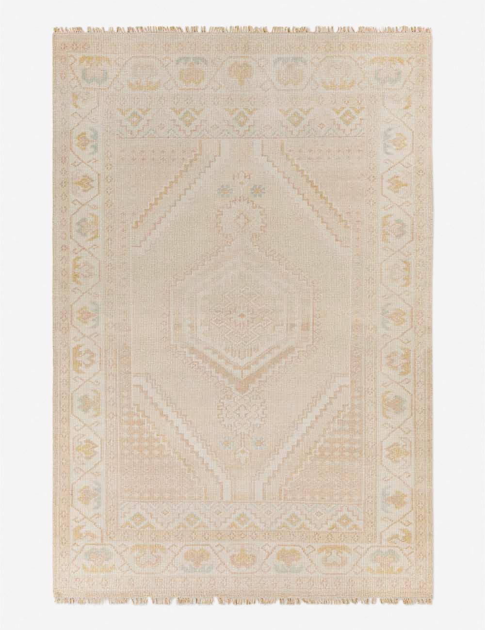 Lotus Blue Floral Medallion Wool-Blend 10' x 14' Hand-Knotted Rug