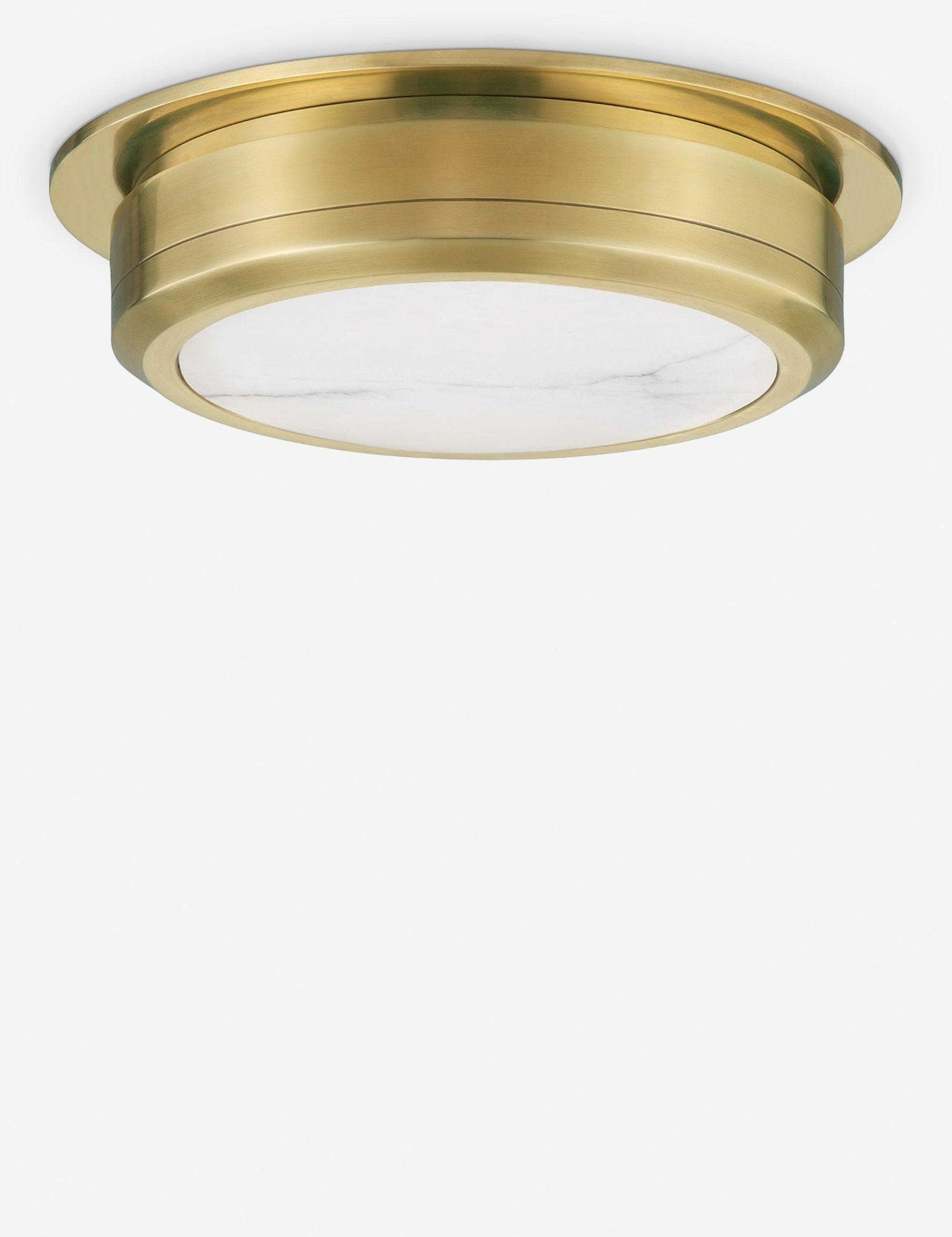 Aged Brass Transitional LED Flush Mount with Spanish Alabaster Shade