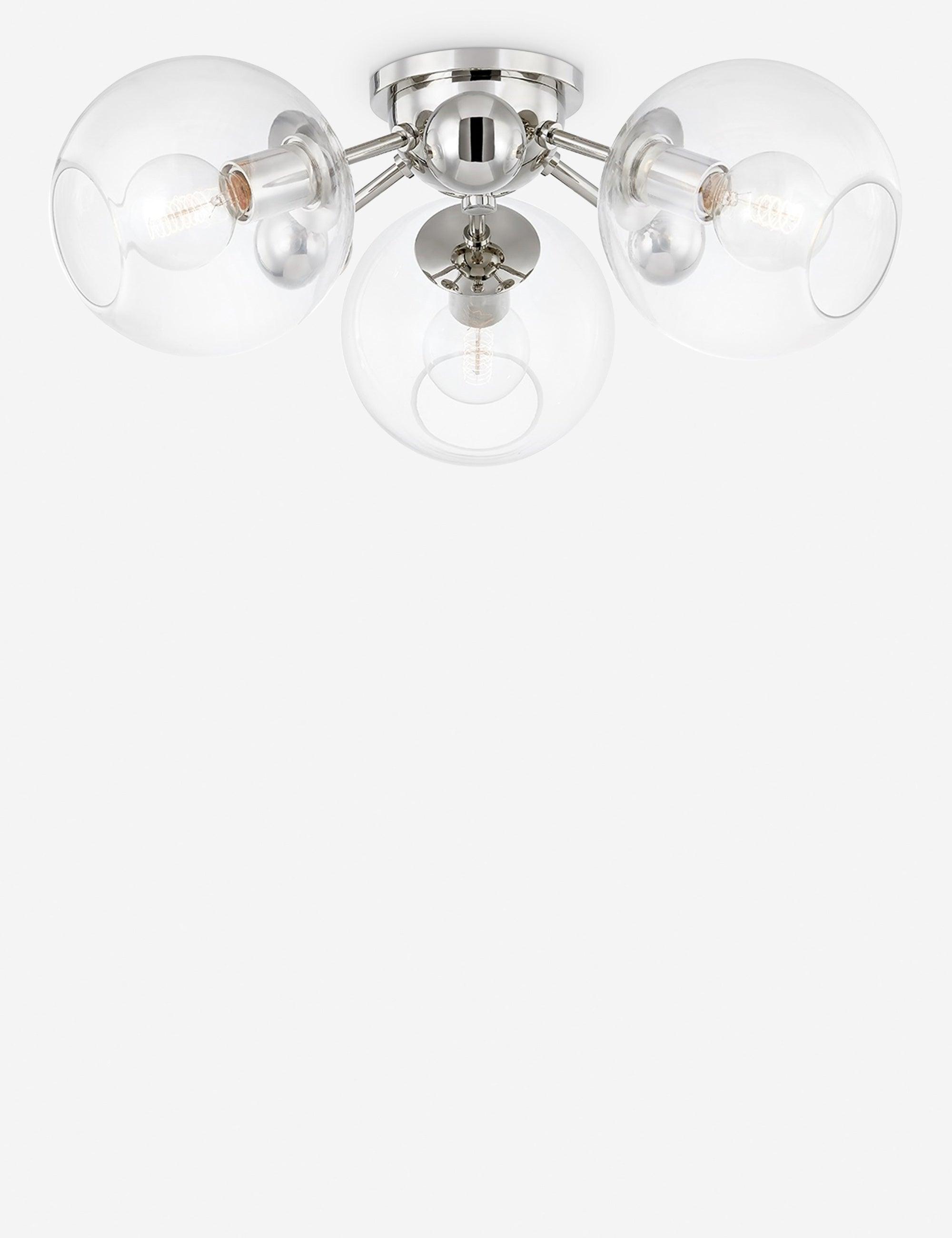 Crystal Semi-Flush Mount Light - Polished Nickel / 3 Light