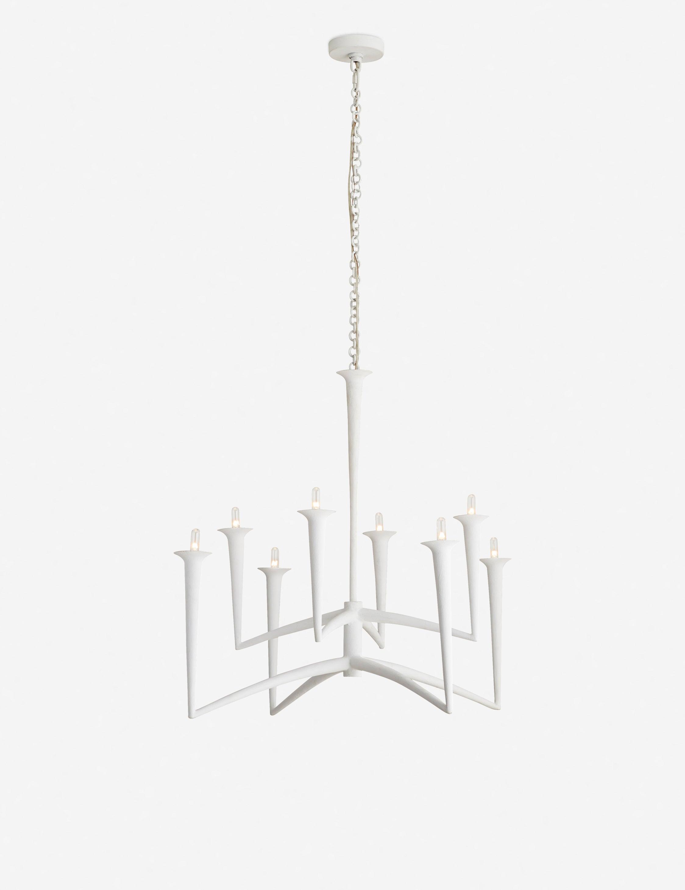 Modern Angular White Gesso 8-Light Tiered Chandelier