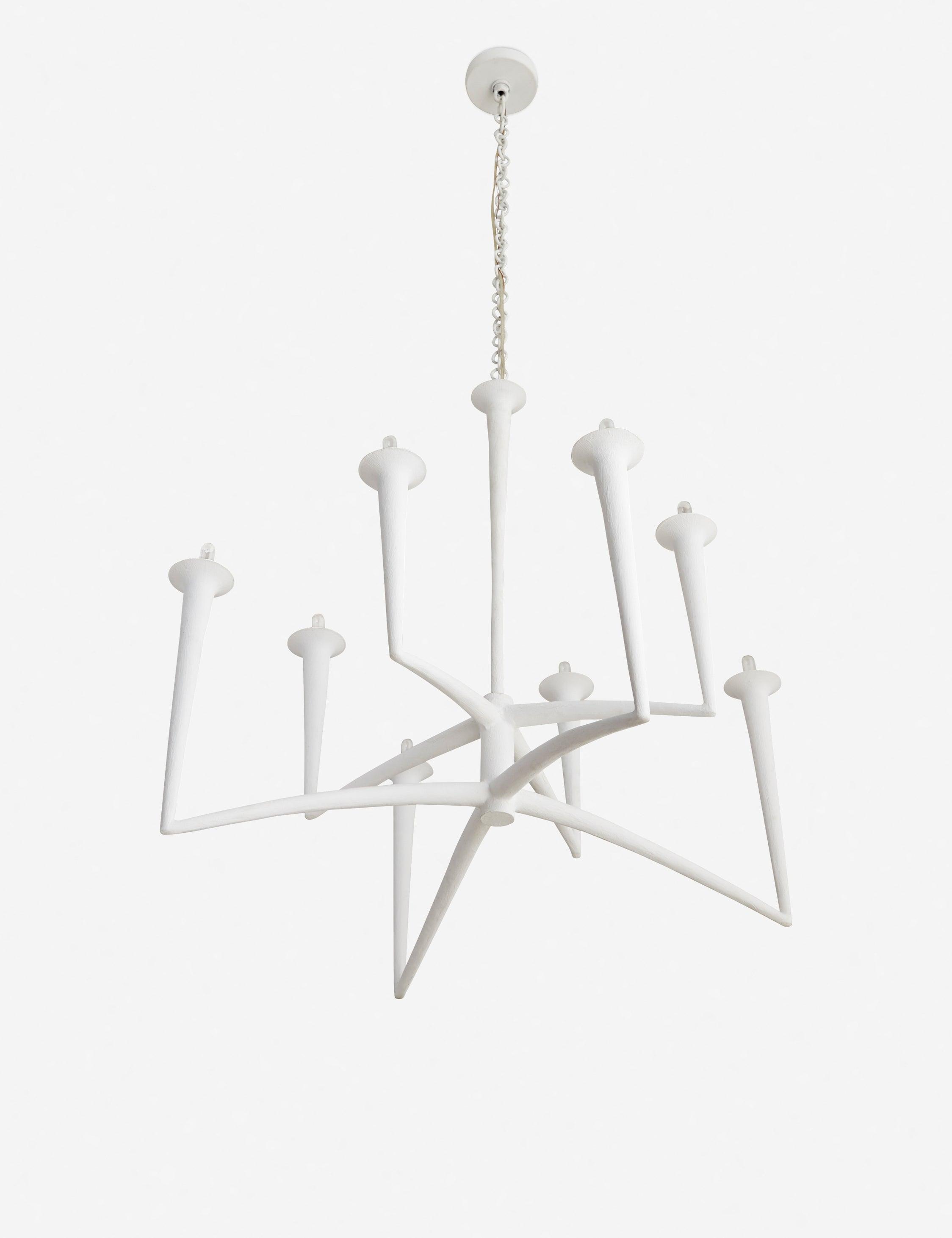 Modern Angular White Gesso 8-Light Tiered Chandelier