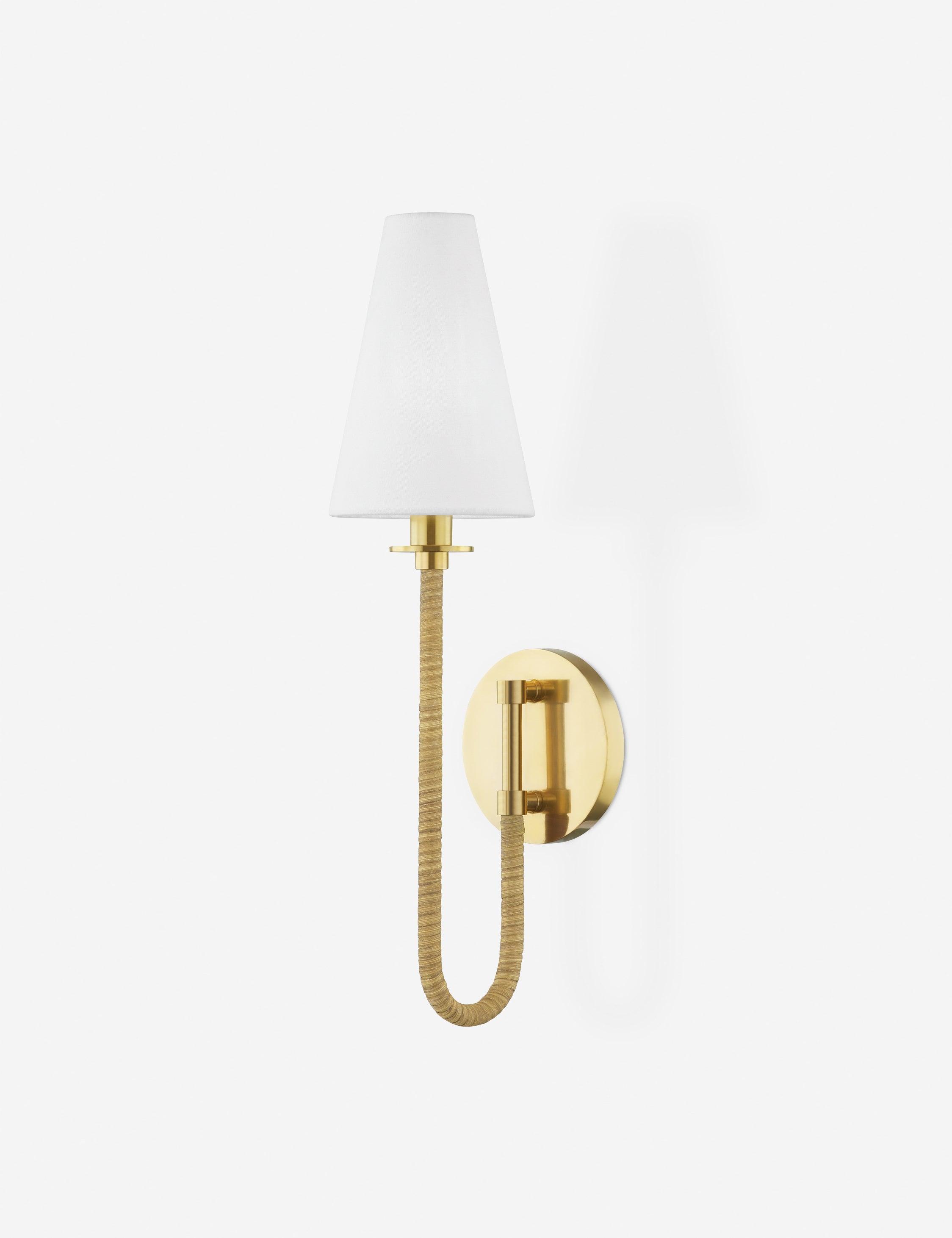 Aged Brass & White Belgian Linen 1-Light LED Sconce