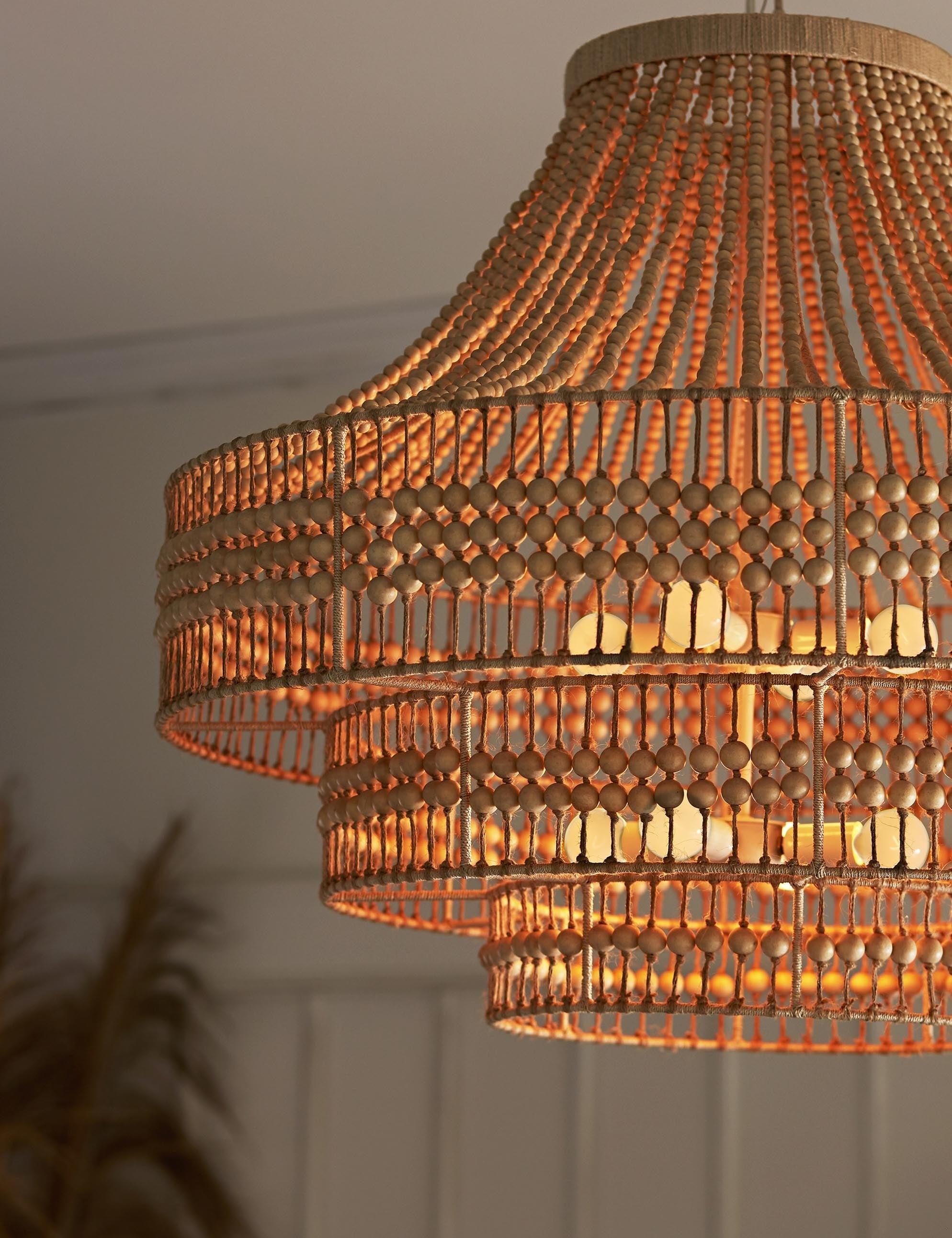 Tulane Empire 31" Natural Wood and Abaca Beaded Chandelier