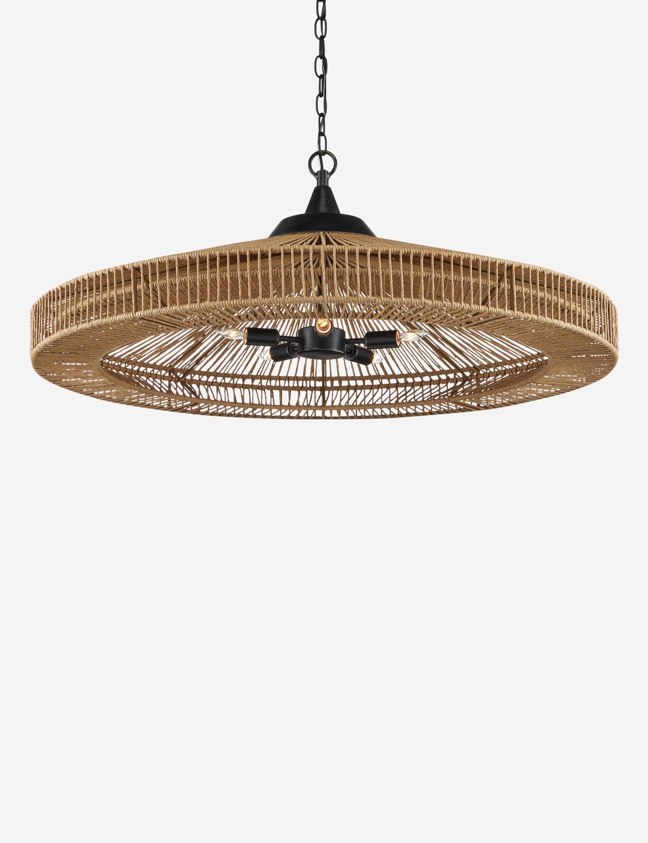 Satin Black Cage Chandelier with Artisanal Woven Frame - 5 Lights