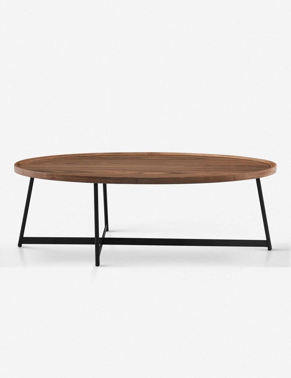 Gweneth Oval Walnut Coffee Table with Black Steel Base