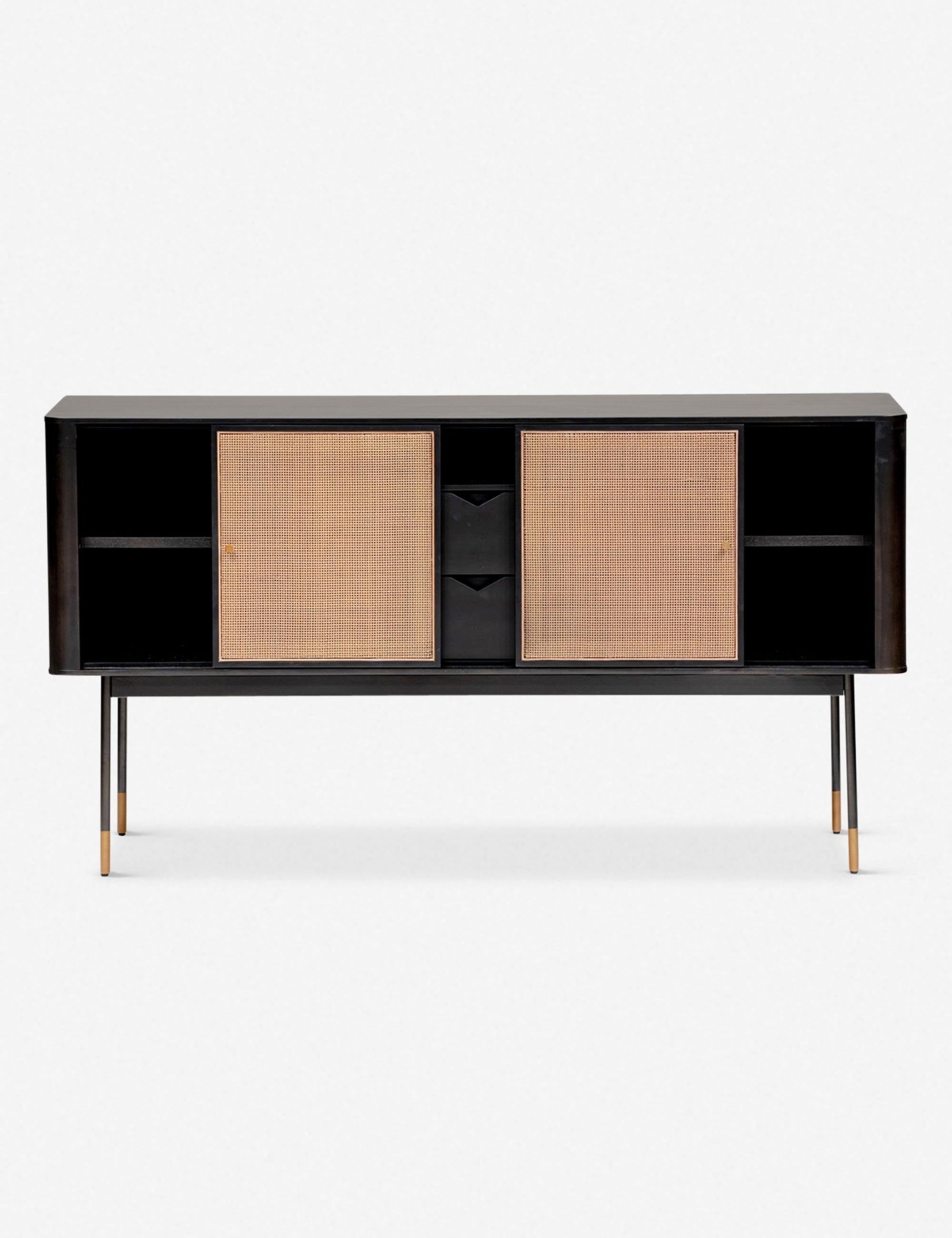 Miriam 59" Black Solid Wood and Steel Sideboard with Wicker Doors