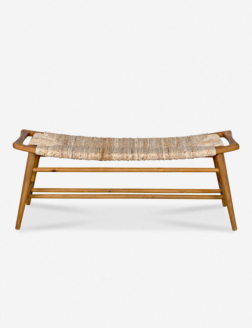 Teak and Rush Seagrass 47'' Bench with Storage - Natural