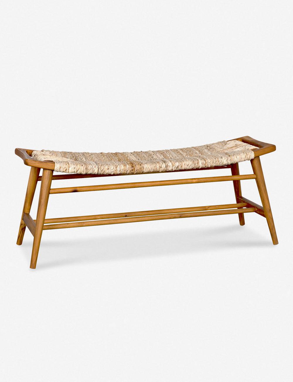 Teak and Rush Seagrass 47'' Bench with Storage - Natural