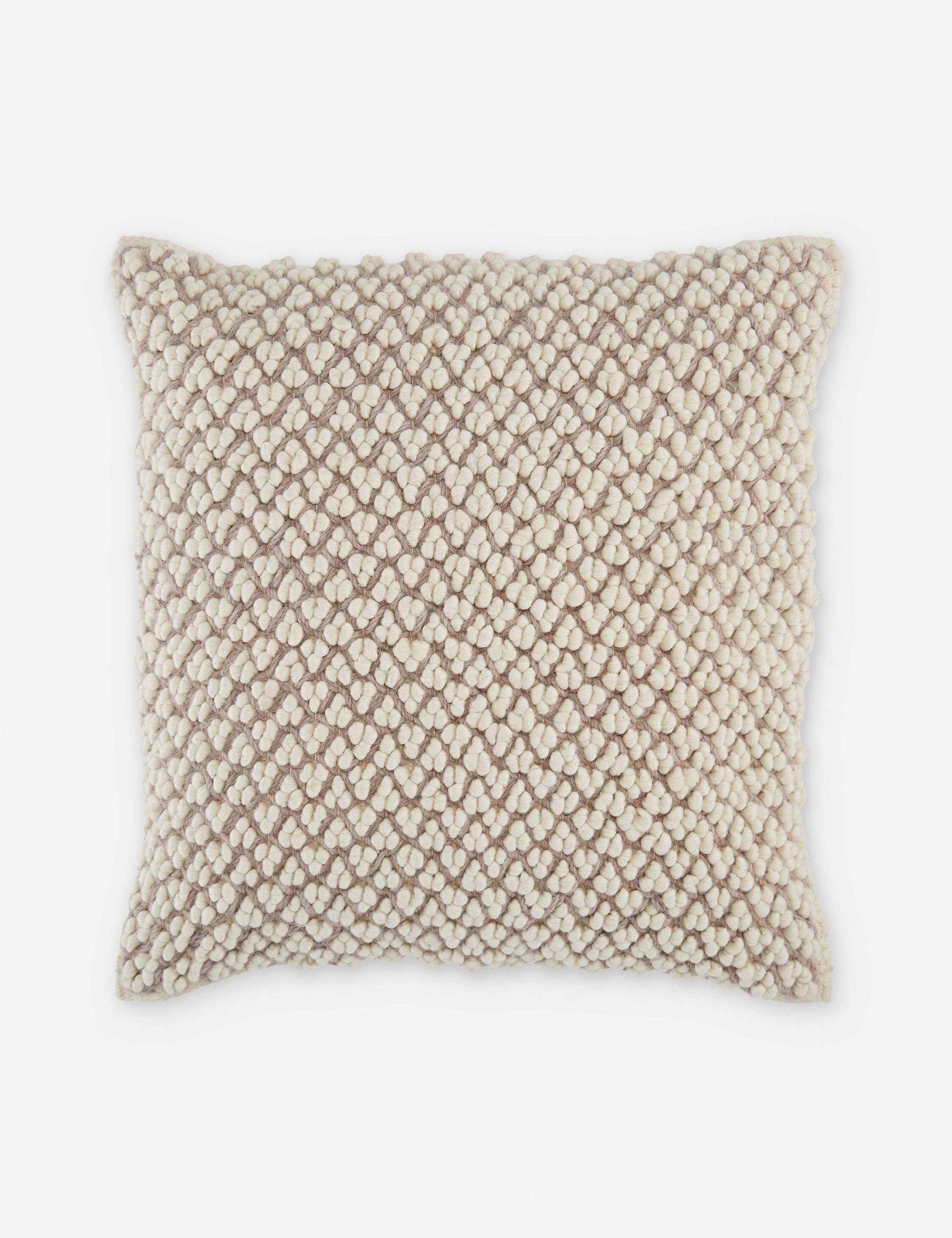 Madur Square Embroidered Taupe & Ivory Boucle Throw Pillow 22"