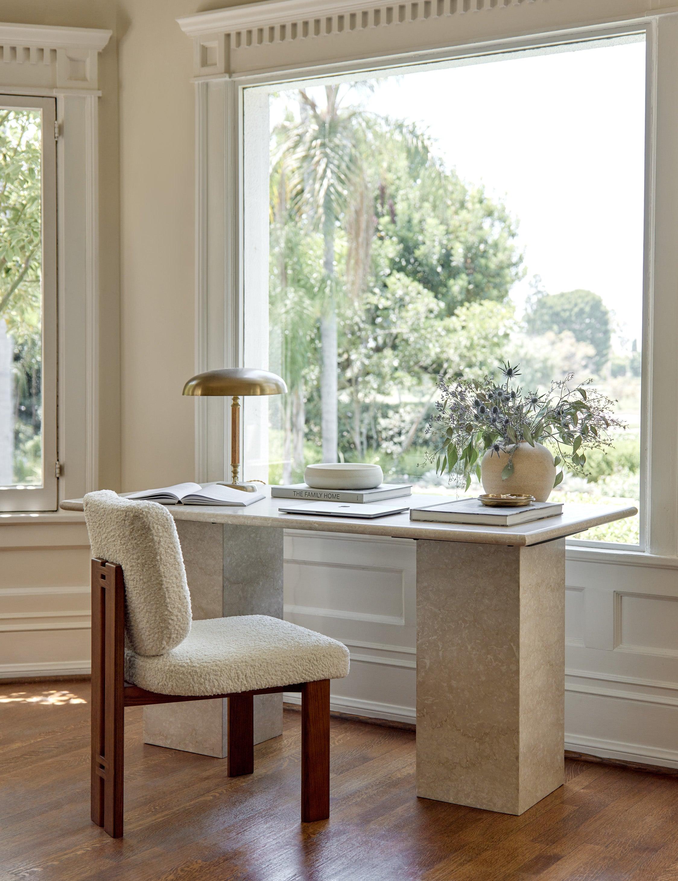 Leonel 60'' Cream Marble Desk with Polished Edges and Drawer