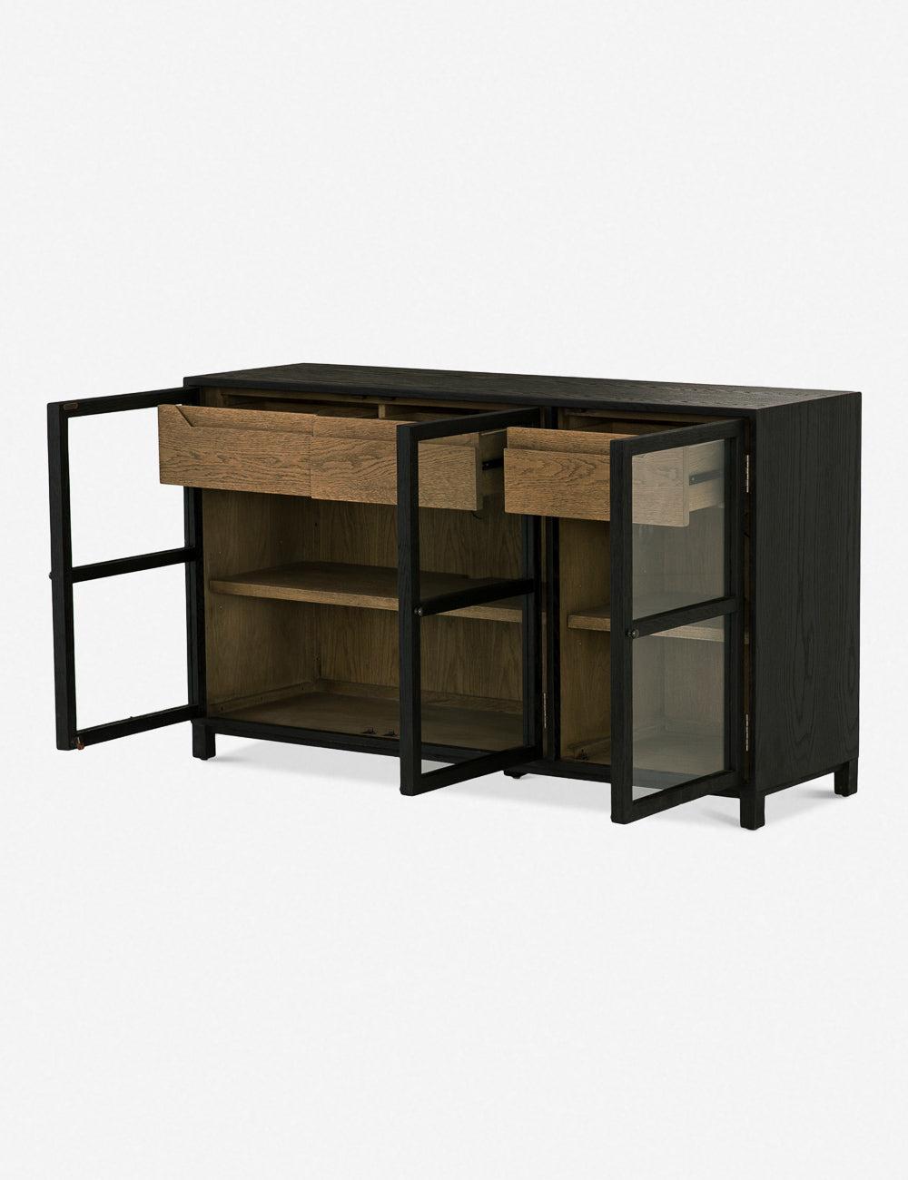 Millie Contemporary Black Oak 59'' Sideboard with Glass Doors