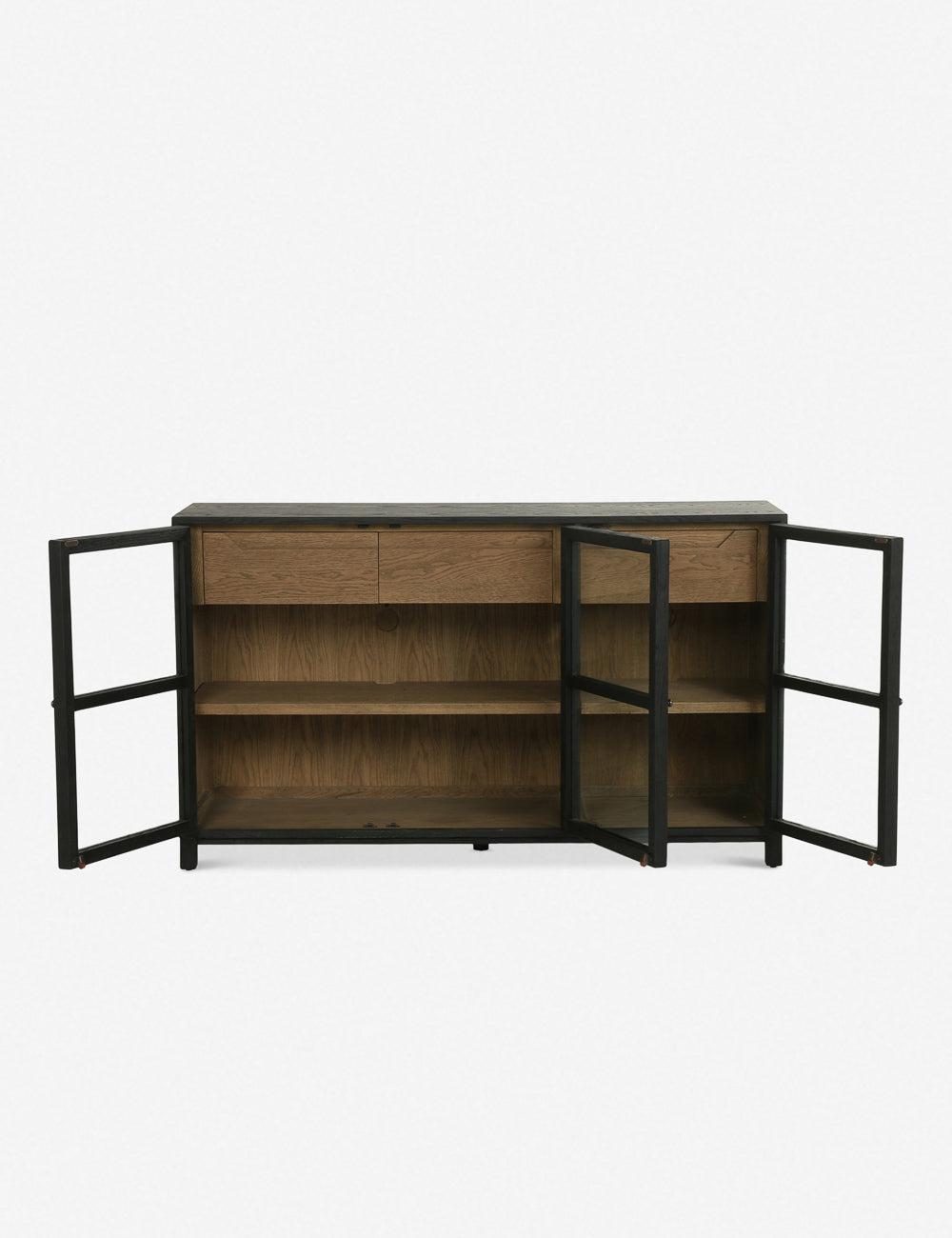 Millie Contemporary Black Oak 59'' Sideboard with Glass Doors
