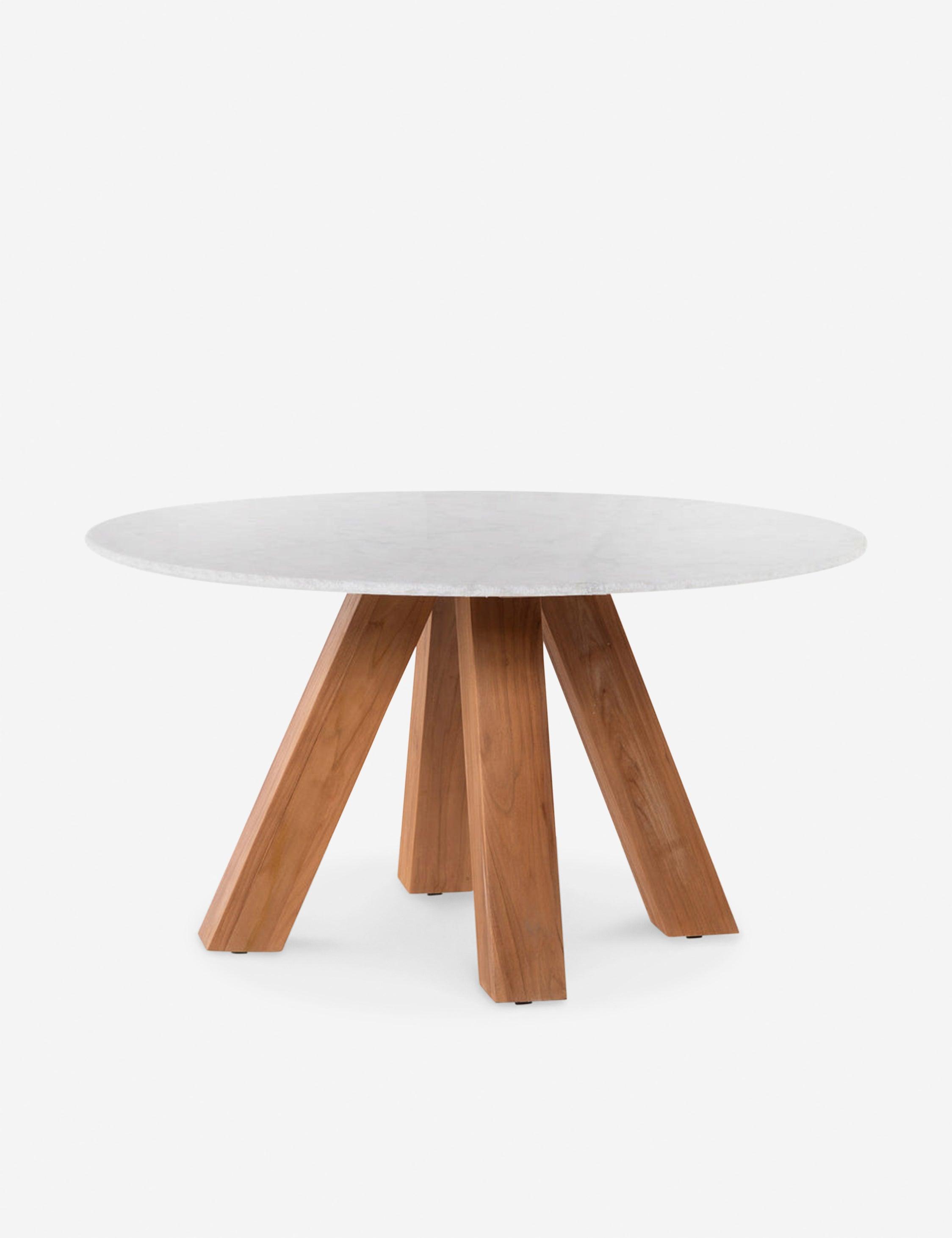 Luxurious 54" Brown Marble & White Teak Round Dining Table