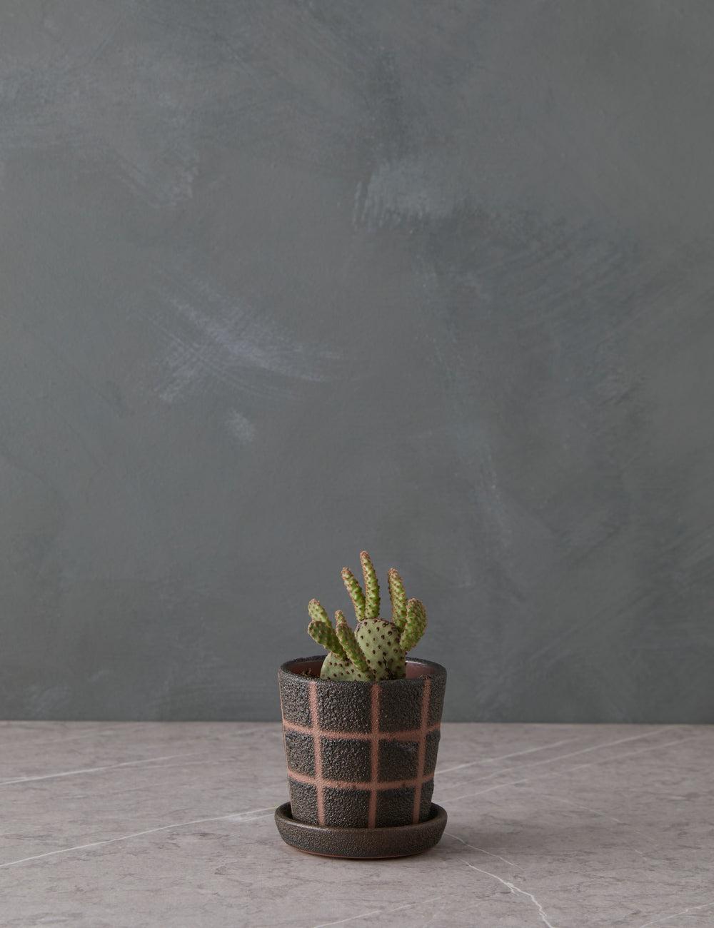 Bloomingville Terra-Cotta Planter with Grid Pattern, Black, Set of 2