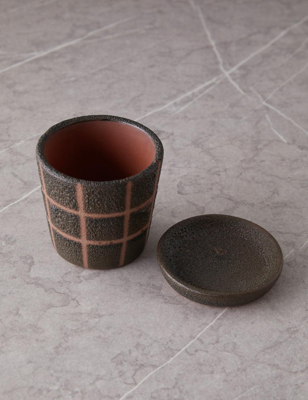 Bloomingville Terra-Cotta Planter with Grid Pattern, Black, Set of 2