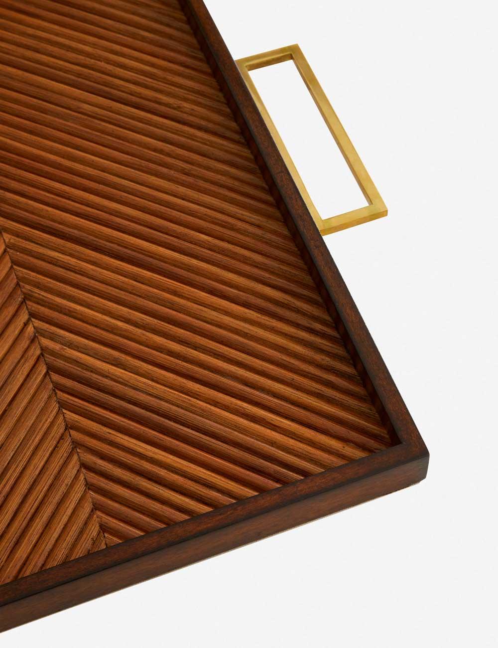 Caribe 25.5'' Chevron Rattan Tray with Brass Handles