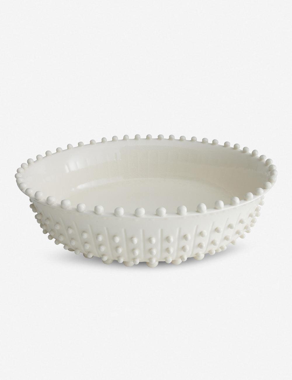 Elegant Ivory Ceramic Hobnail Centerpiece Bowl 16.5"