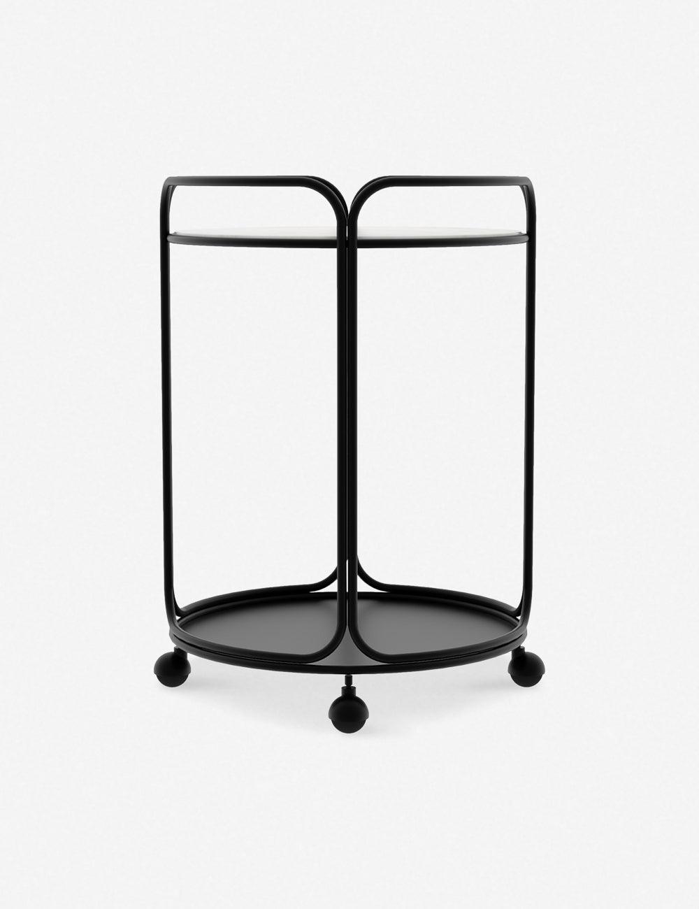 Marble Essence Round Bar Cart with Storage - Black Elegance