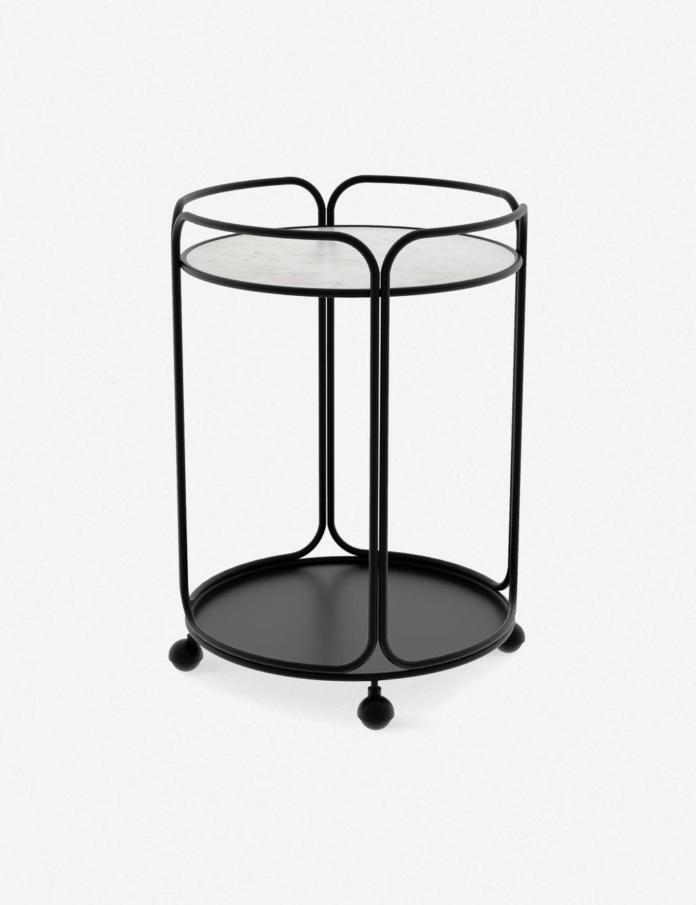 Marble Essence Round Bar Cart with Storage - Black Elegance