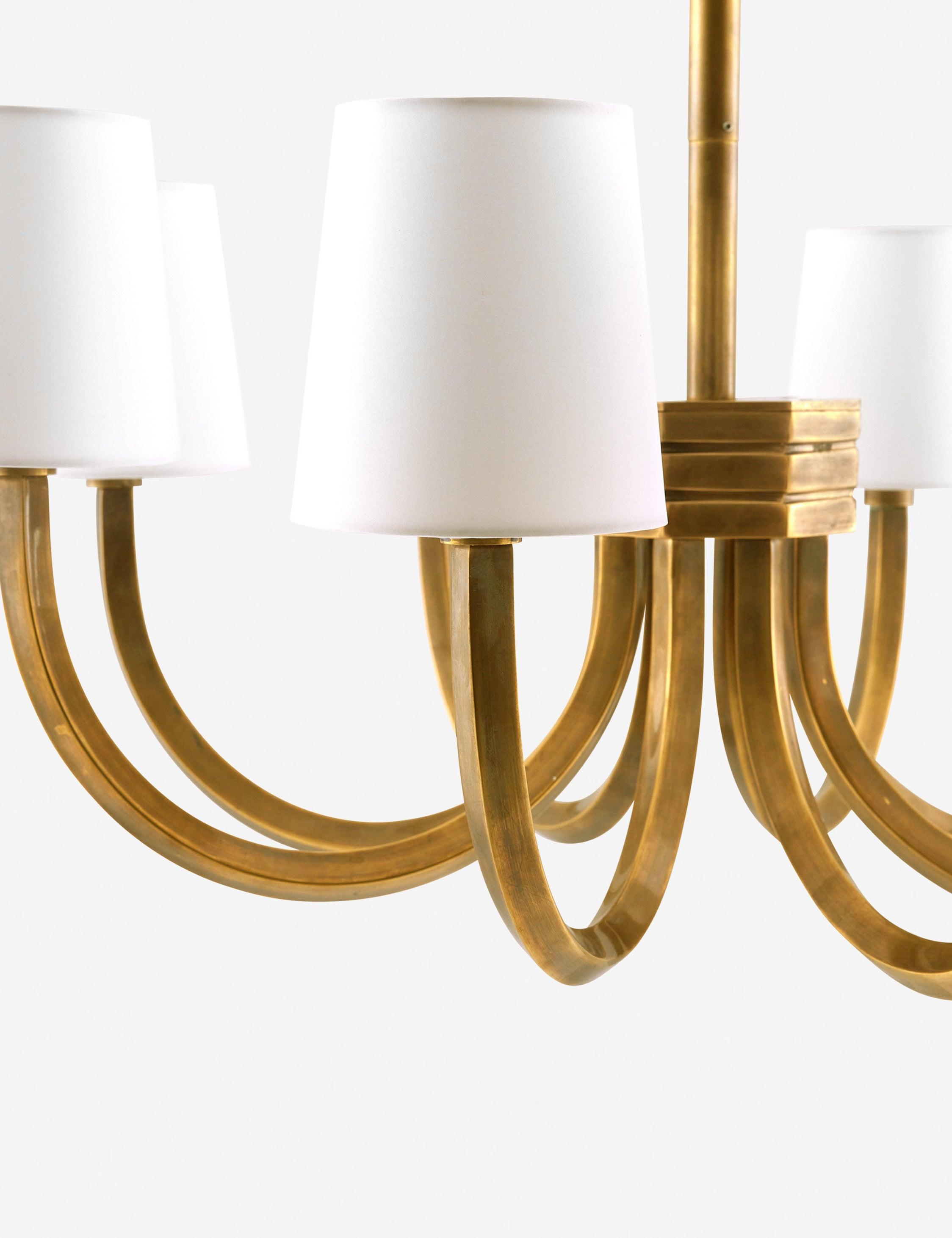 Gaetano Vintage Brass 8-Light Chandelier with Off-White Shades