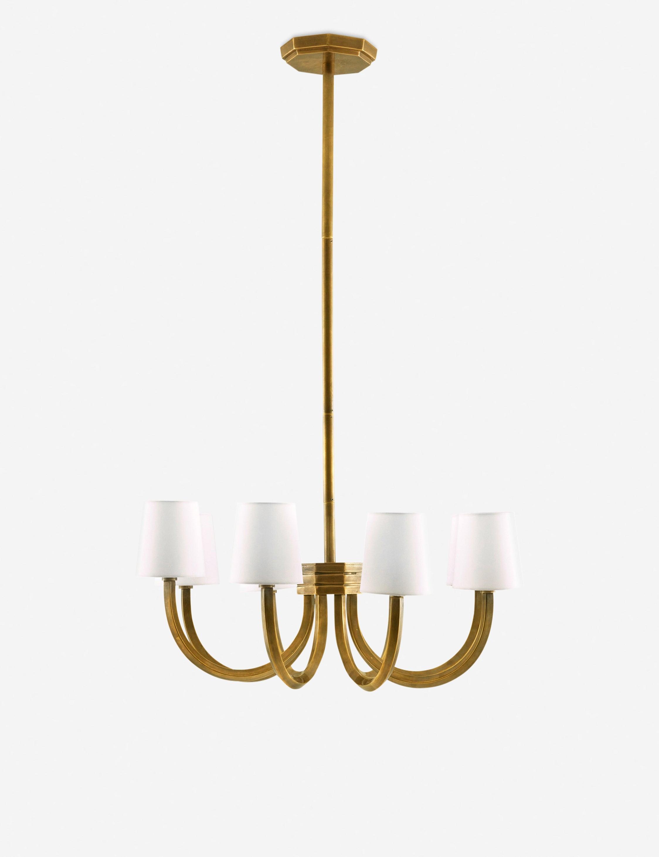 Gaetano Vintage Brass 8-Light Chandelier with Off-White Shades