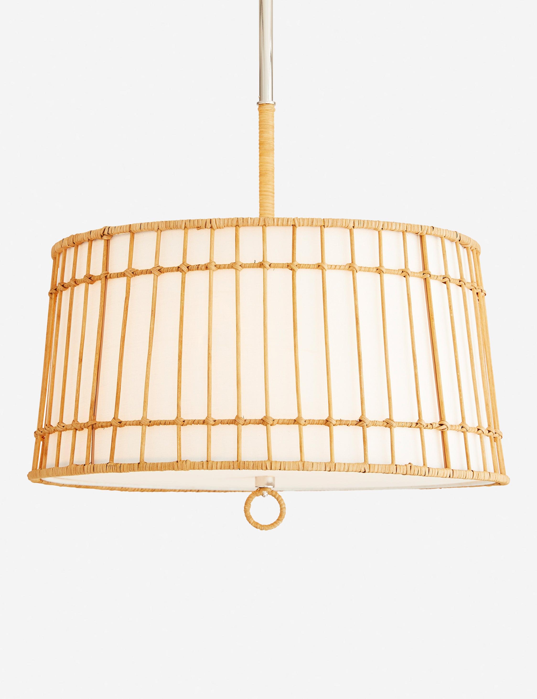 Sea Island Polished Nickel 19.5" Drum Pendant Light with Linen & Rattan