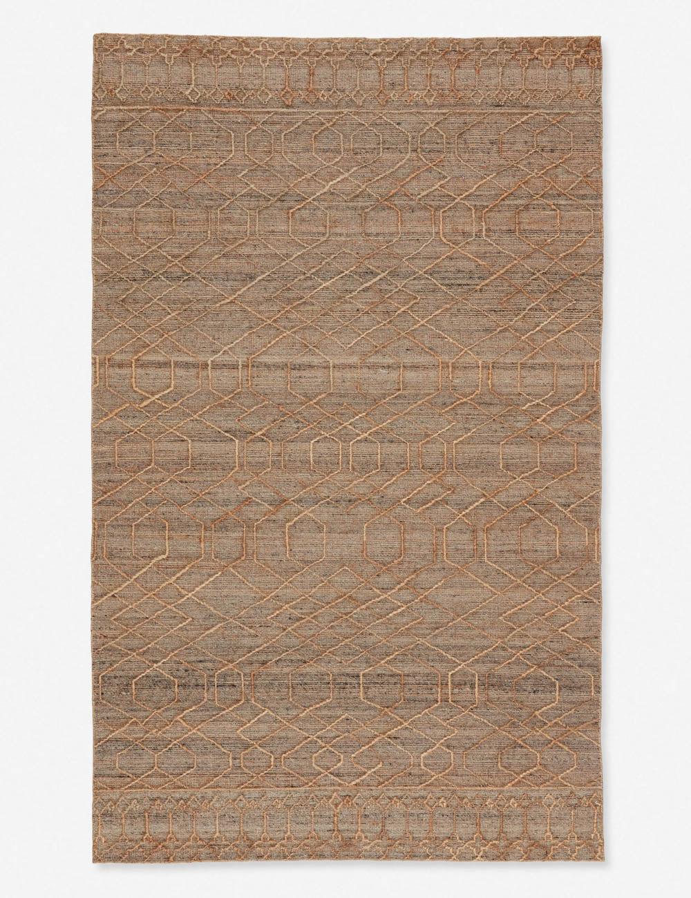 Celia Emblem Handwoven Gray and Beige Trellis Dhurrie Rug 9' x 12'