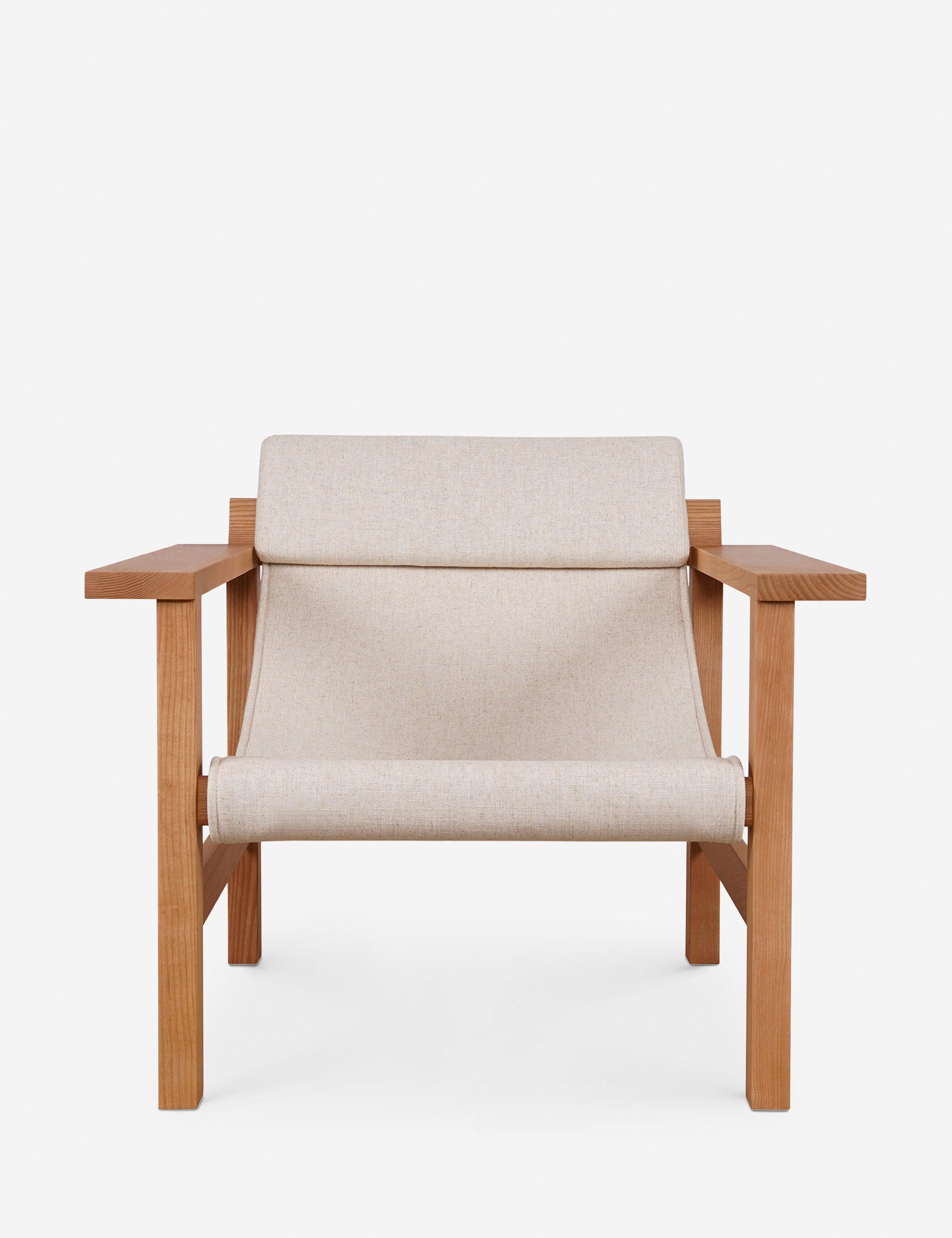 Sustainably Sourced Beige Linen & Wood Lounge Chair