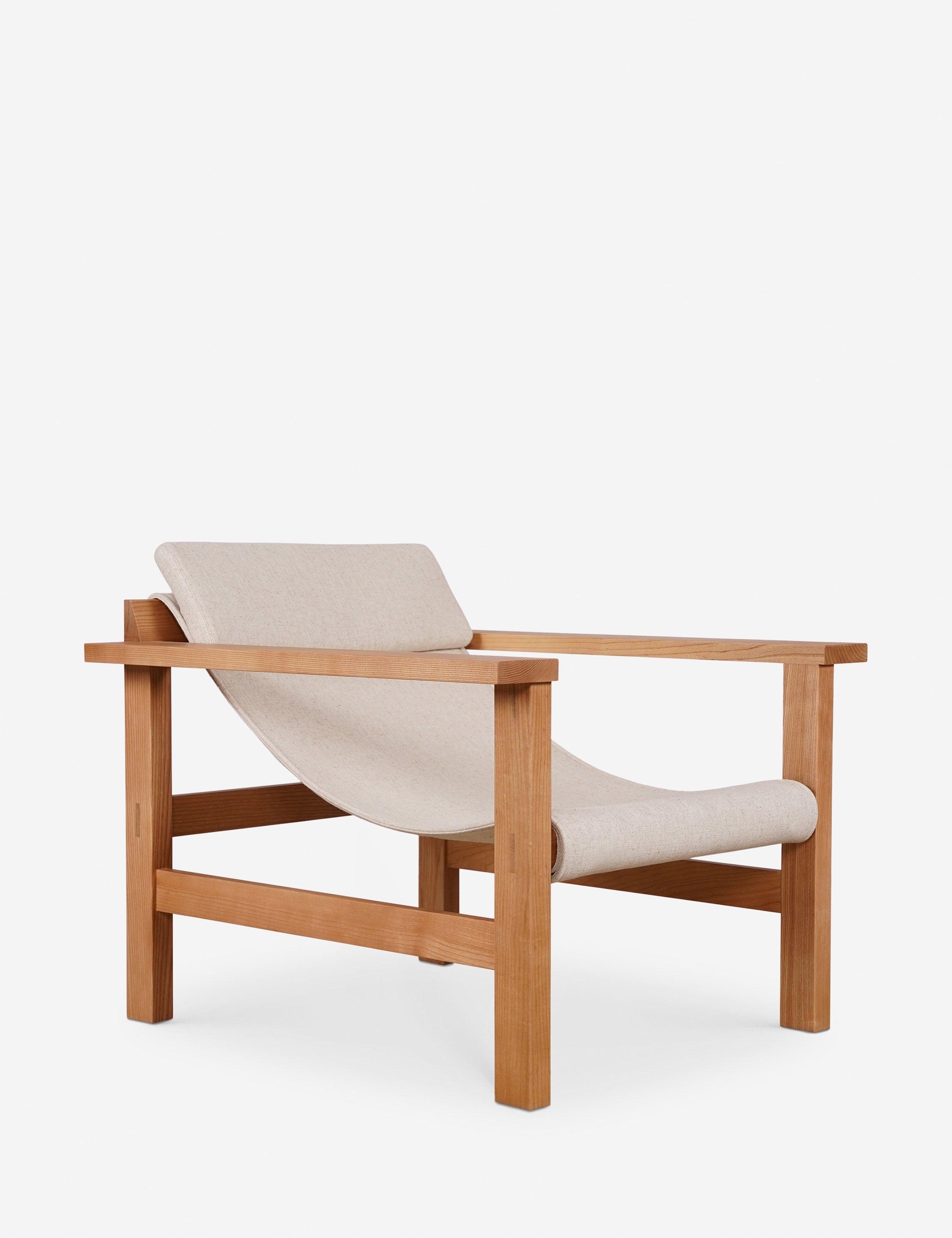 Sustainably Sourced Beige Linen & Wood Lounge Chair