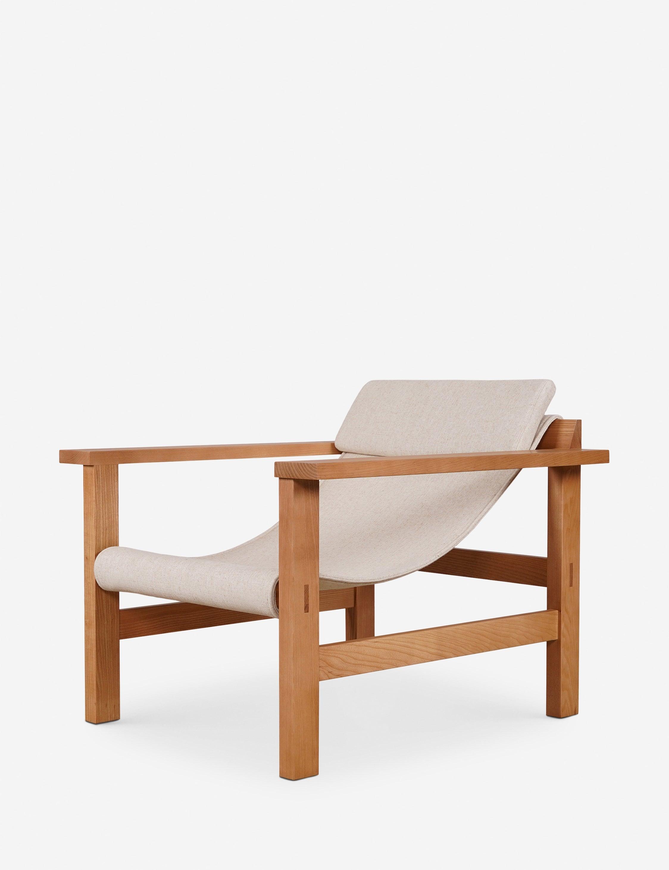 Sustainably Sourced Beige Linen & Wood Lounge Chair