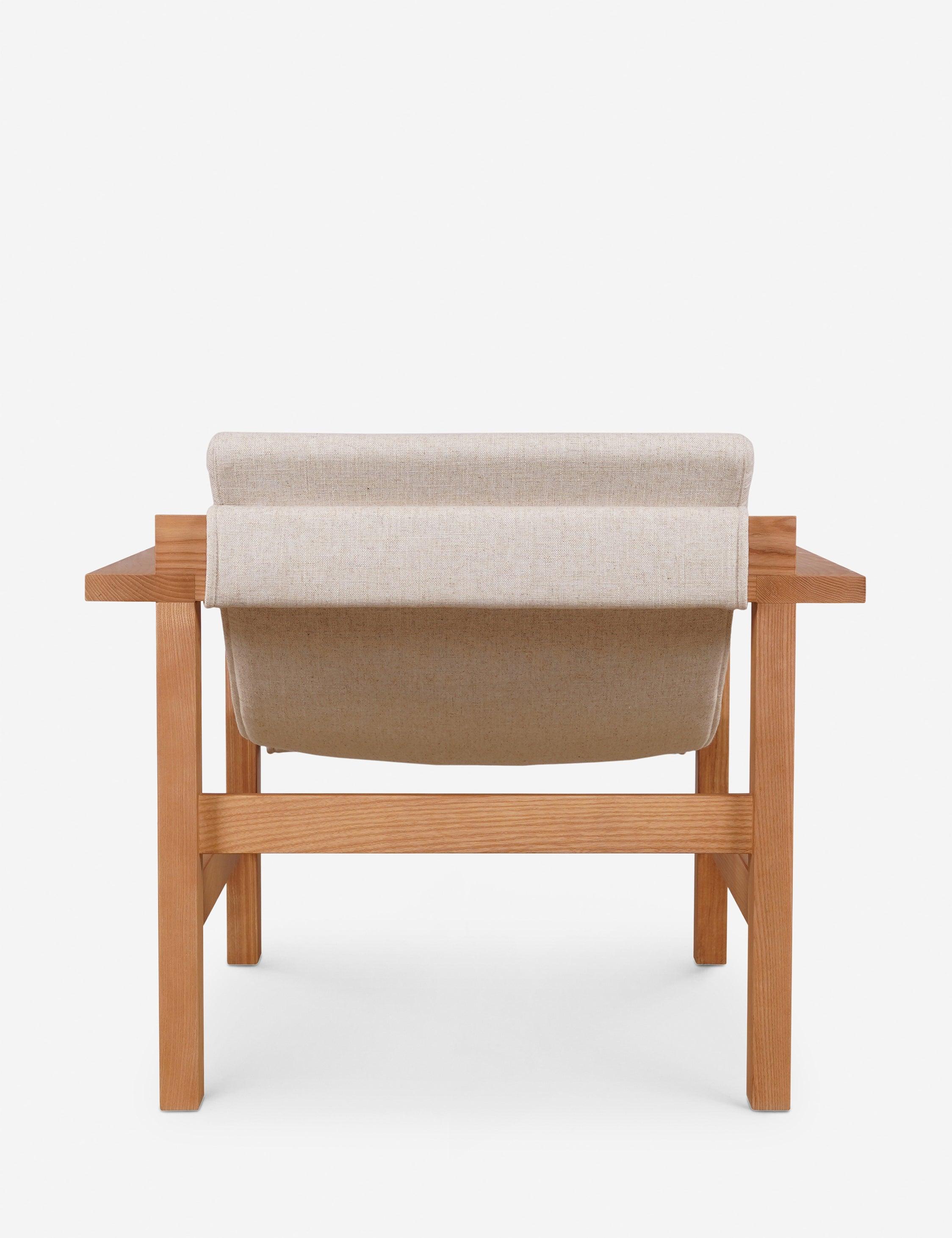 Sustainably Sourced Beige Linen & Wood Lounge Chair