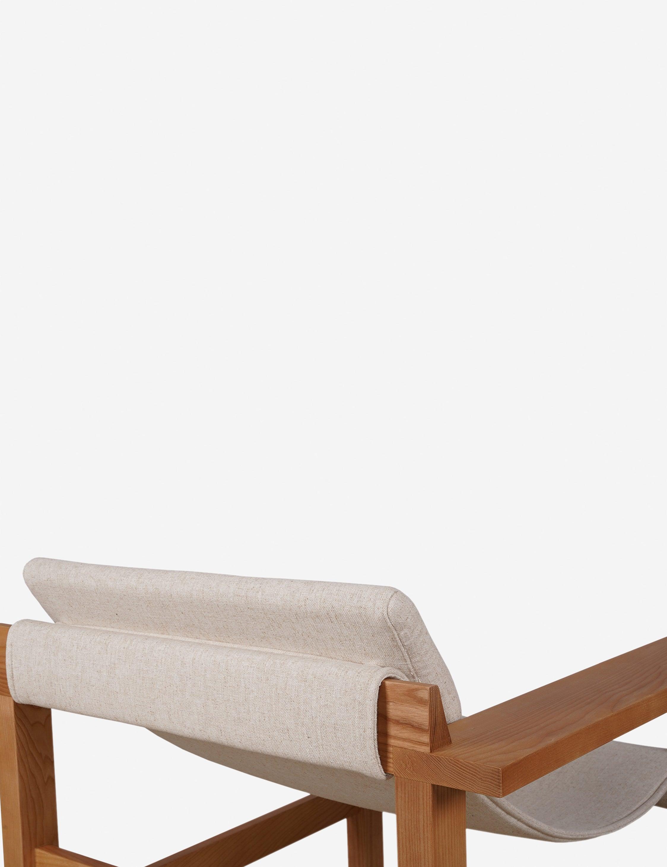 Sustainably Sourced Beige Linen & Wood Lounge Chair