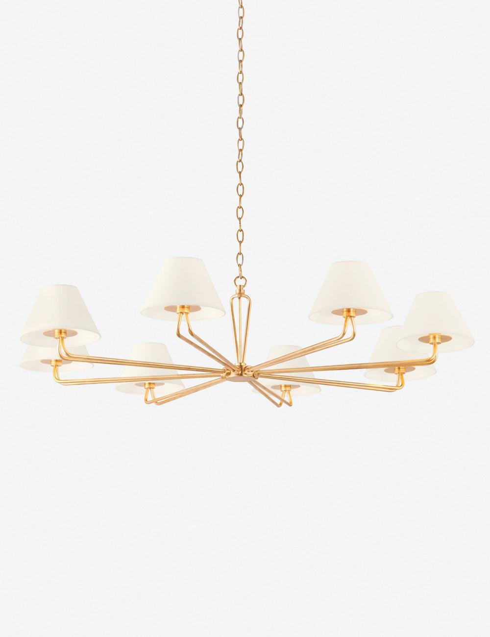 Ozias Vintage Gold Leaf 8-Light Chandelier with White Linen Shades