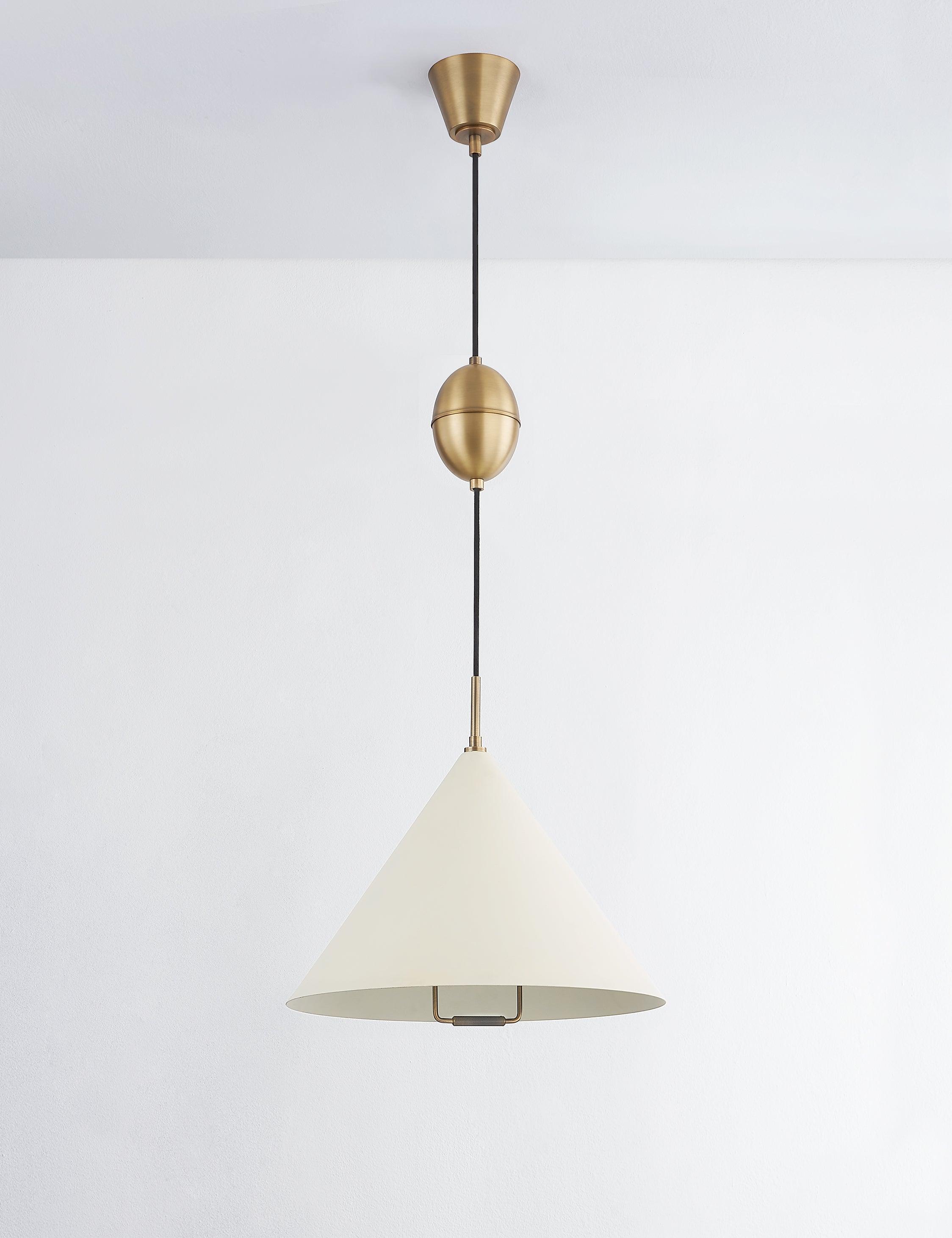 Maria Adjustable Pendant Light in Patina Brass with Soft Sand Shade