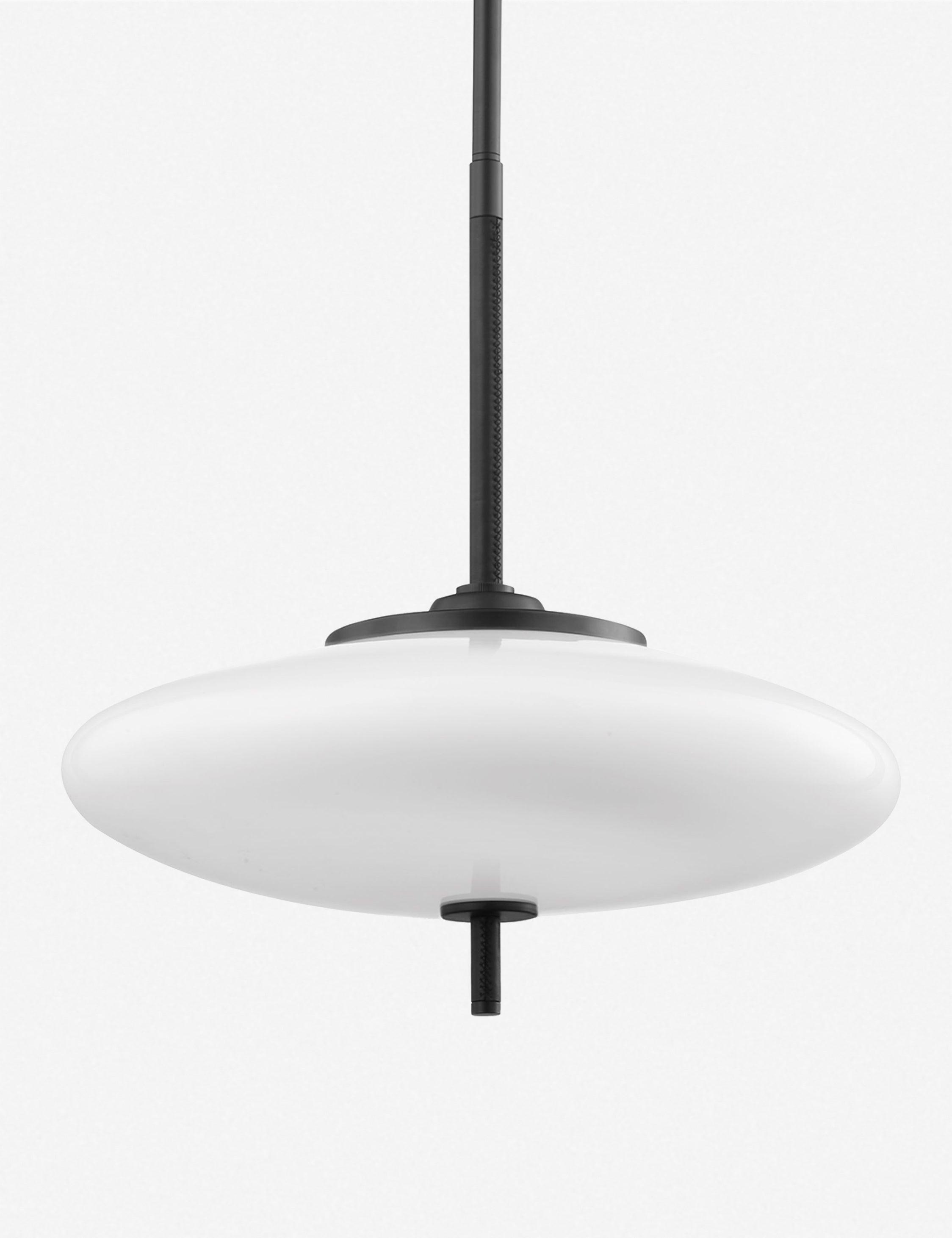 Elegant Dual-Light Geometric Pendant in Satin Black with Opal Glass Shade