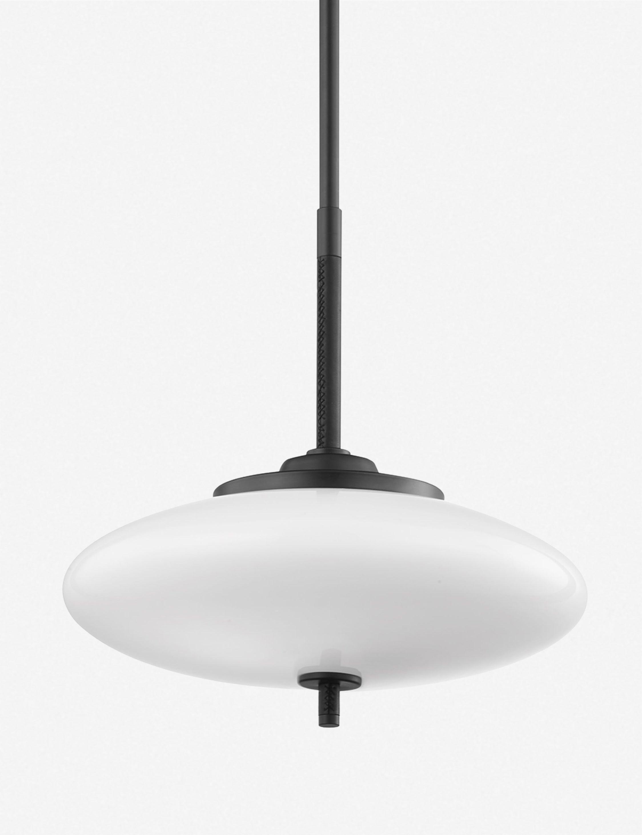 Sleek Satin Black and Opal Glass 2-Light Pendant with Leather Accents