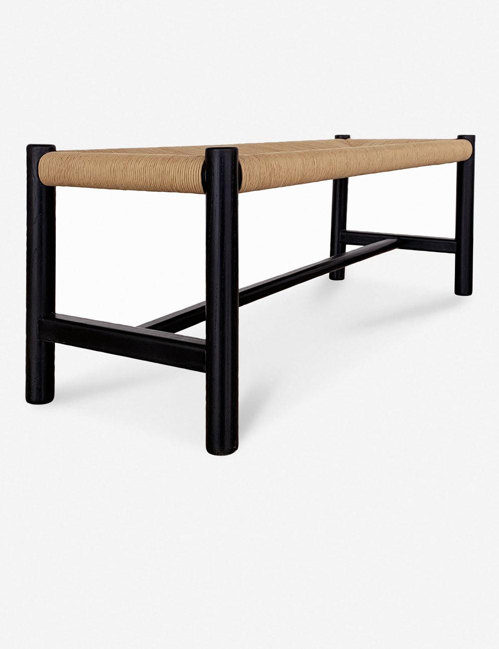 Hawthorn Black Elm Wood Bench with Woven Natural-Fiber Seat