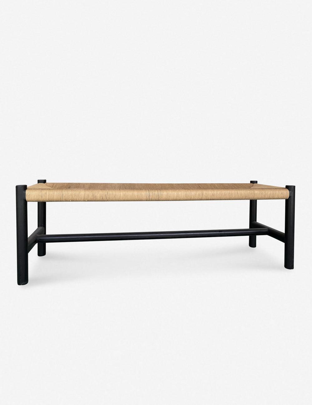 Elmwood Black 60" Artisanal Woven Bench with Natural Fiber Seat