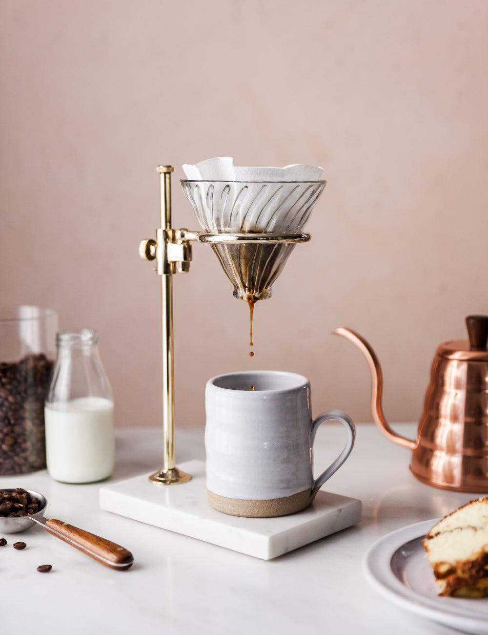 Elegant Brass & Marble Adjustable Coffee Pour Over Stand