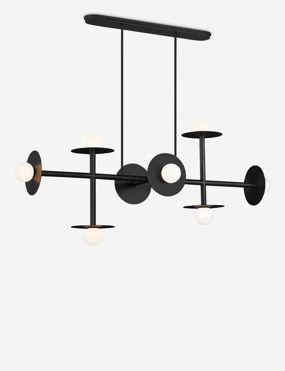 Midnight Black 8-Light Linear Chandelier with Milk White Glass