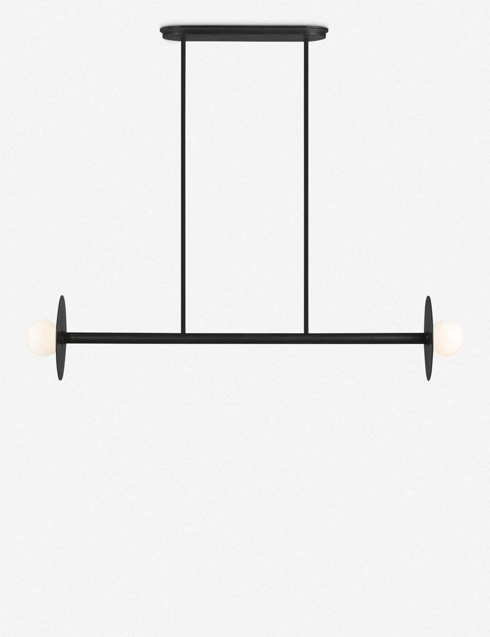 Midnight Black 2-Light Linear Chandelier with Milk White Globes