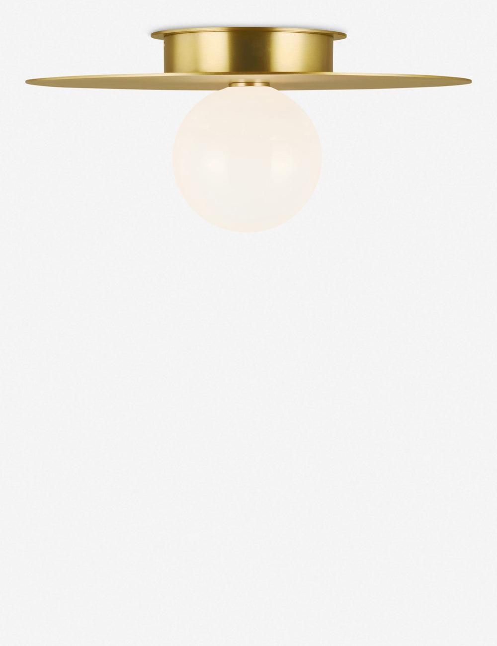 Elegant Burnished Brass 1-Light Flush Mount with Milk White Globe