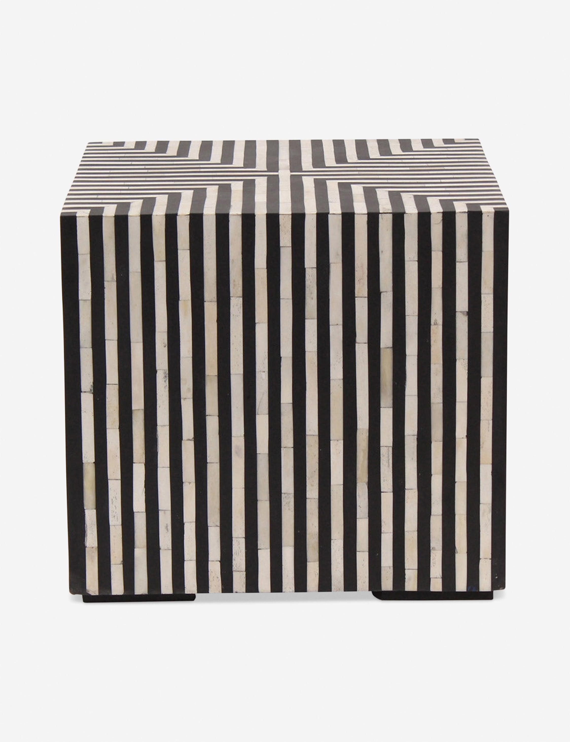 Deco Contrast Camel Bone & Iron Side Table - Black/White