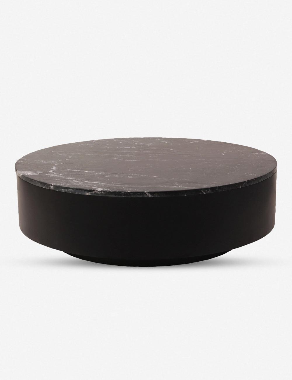 Transitional Round Black Wood Coffee Table with Storage