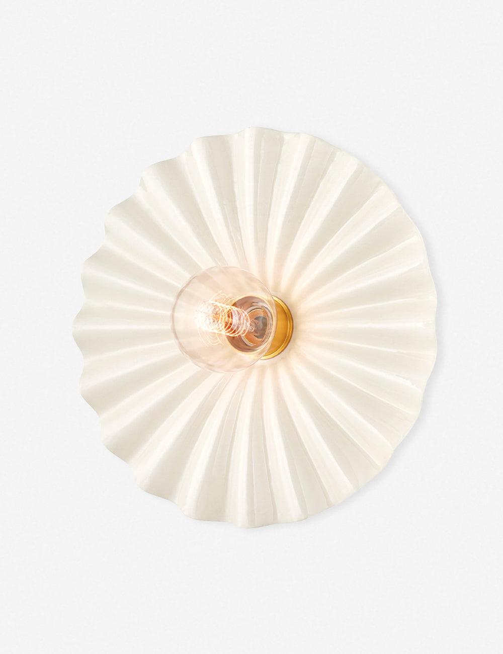 Tinsley Pleated Ceramic and Aged Brass Flush Mount Light