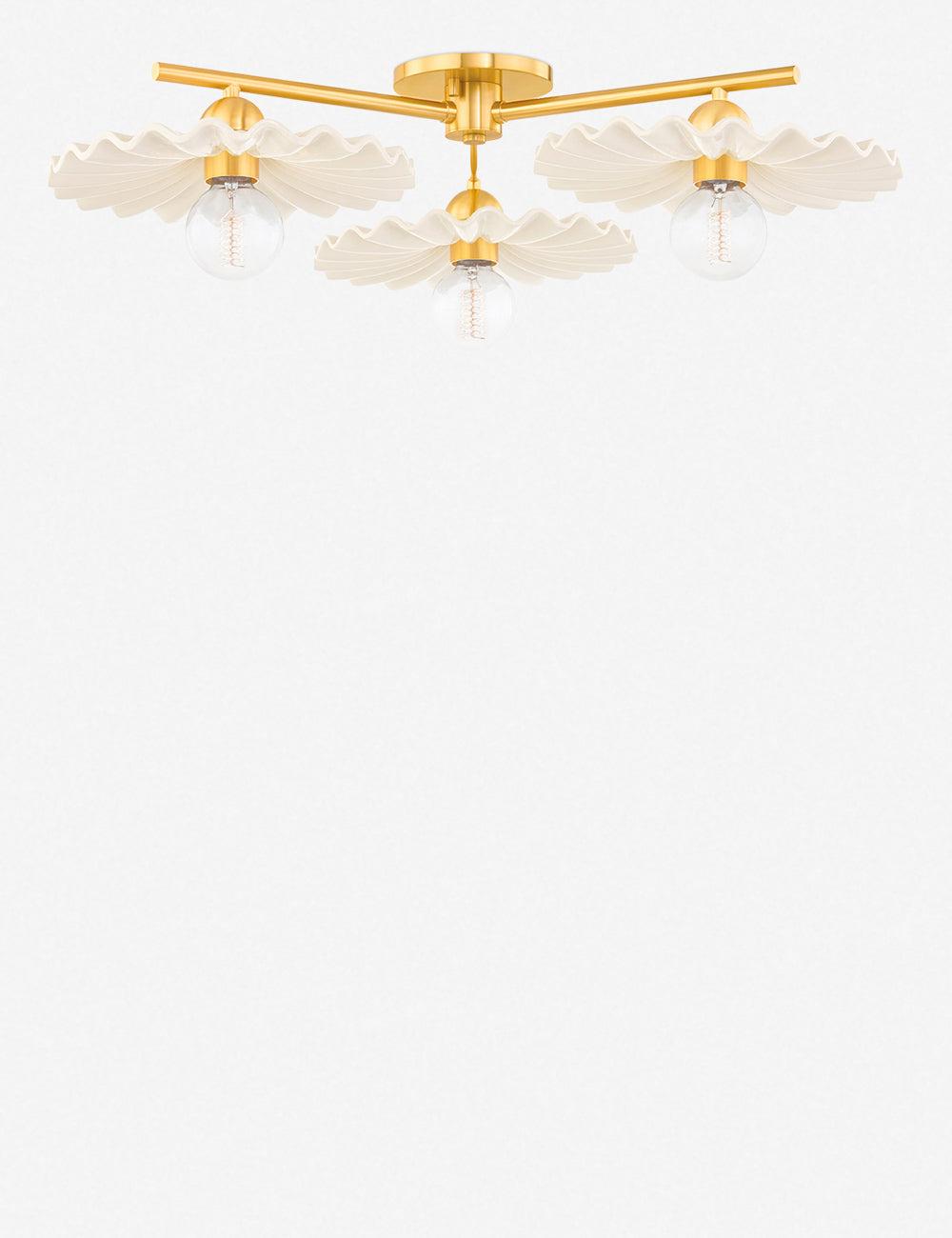 Madrona Semi-Flush Mount Light - White and Brass / 33"W
