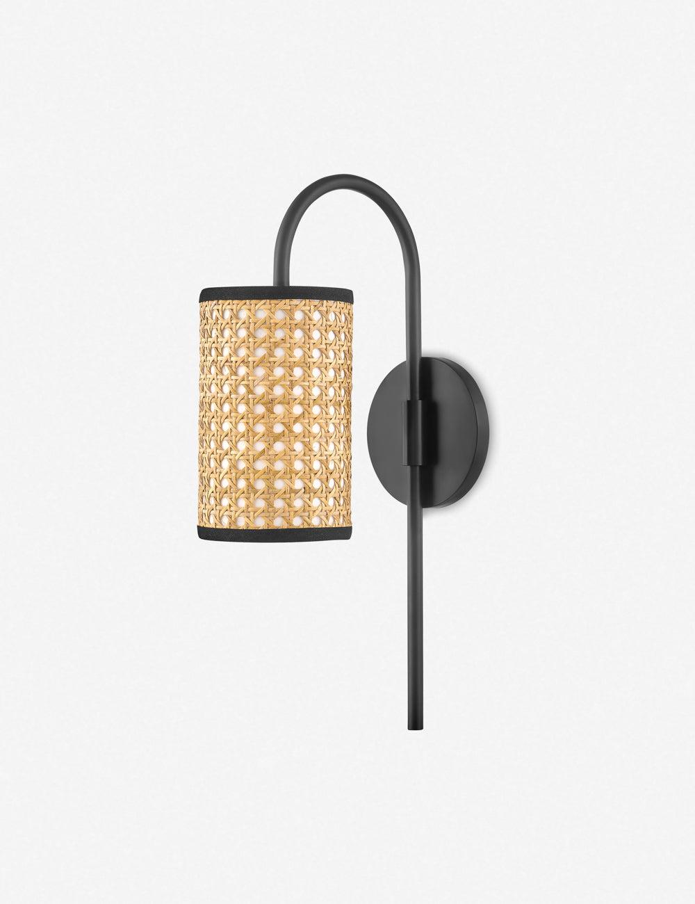 Soft Black and Natural Cane 1-Light Bohemian Sconce