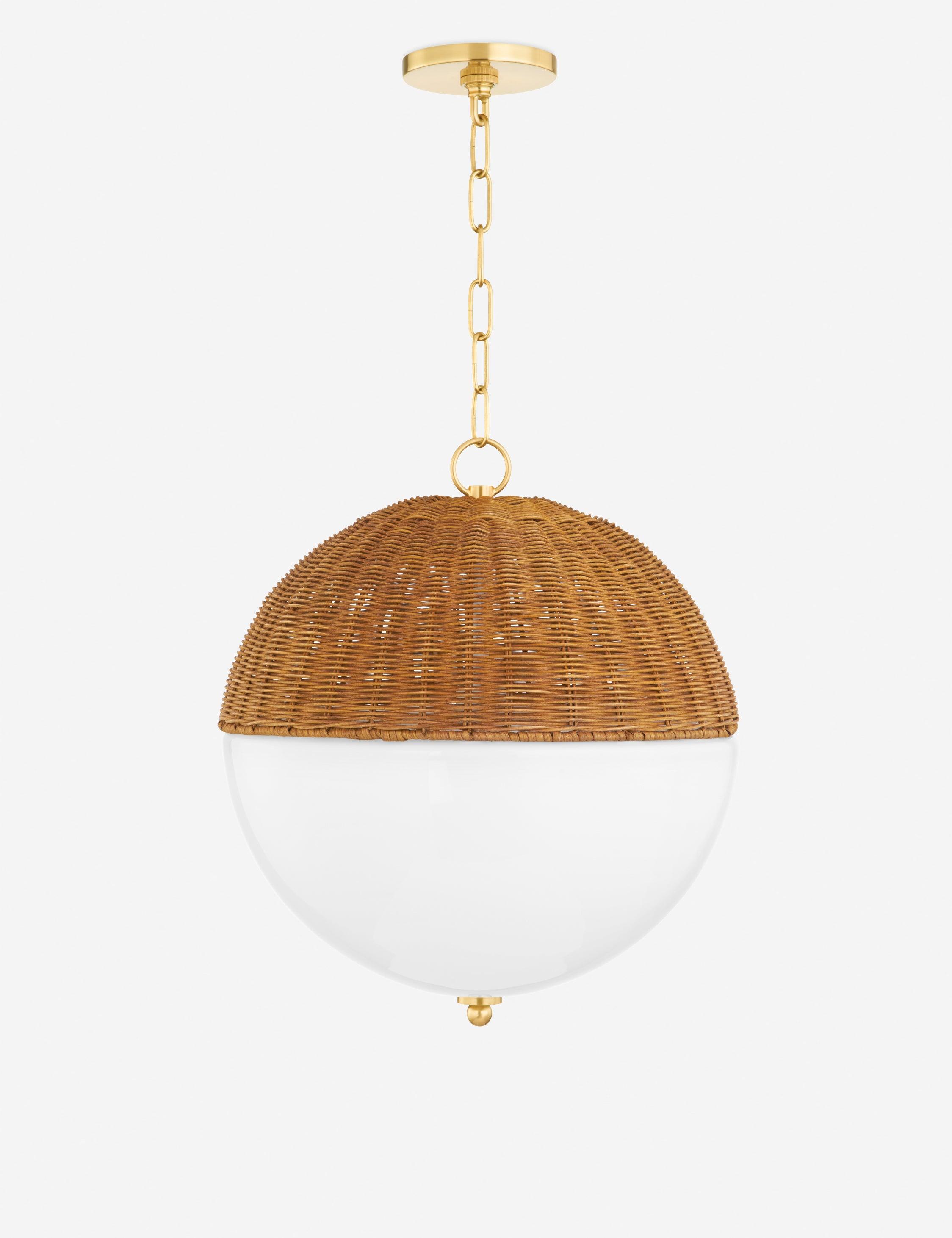 Aged Brass Globe Pendant with White Glass Shade - Indoor/Outdoor