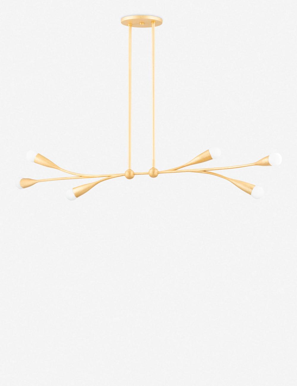 Elsa 6-Light Gold Leaf Linear Chandelier with White Globes